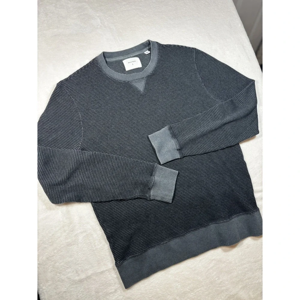 Billy Reid Sweater Mens Small Black Gray Waffle Knit Crewneck Pullover